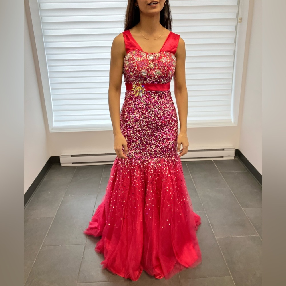Size 6 Tiffany Designs Vibrant Pink Floral Gown